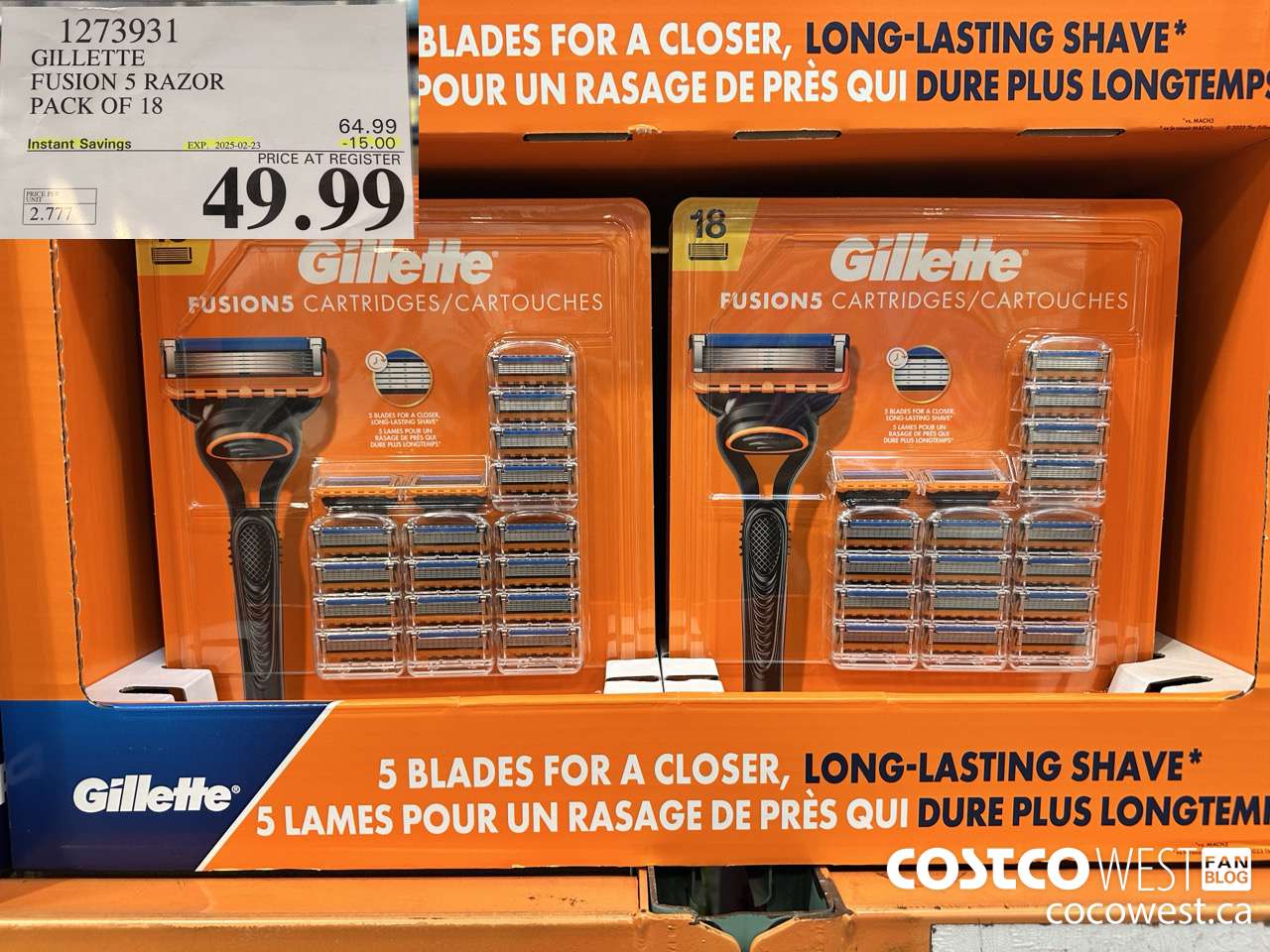 1273931 GILLETTE FUSIONS CARTRIDGES PACK OF 18 ($15.00 INSTANT SAVINGS EXPIRES ON 2025-02-23) $49.99