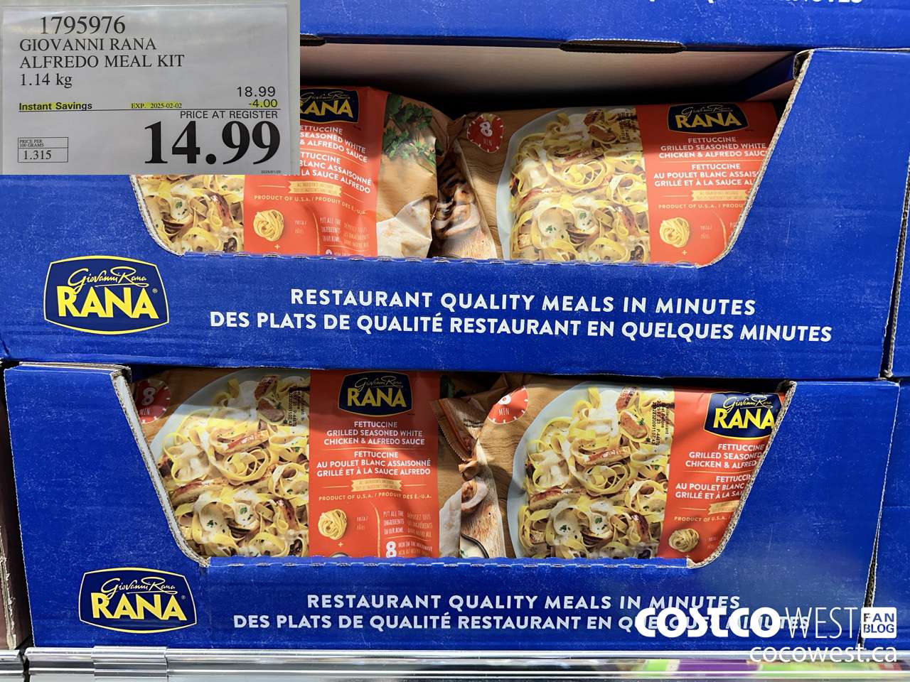 1795976 GIOVANNI RANA ALFREDO MEAL KIT 1.14KG ($4.00 INSTANT SAVINGS EXPIRES ON 2025-02-02) $14.99