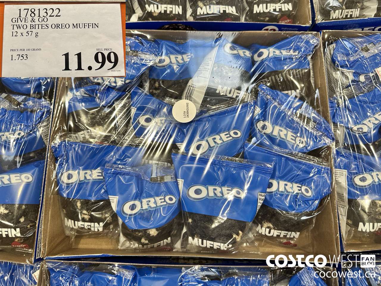 1781322 GIVE & GO TWO BITES OREO MUFFIN 12 X 57G $11.99