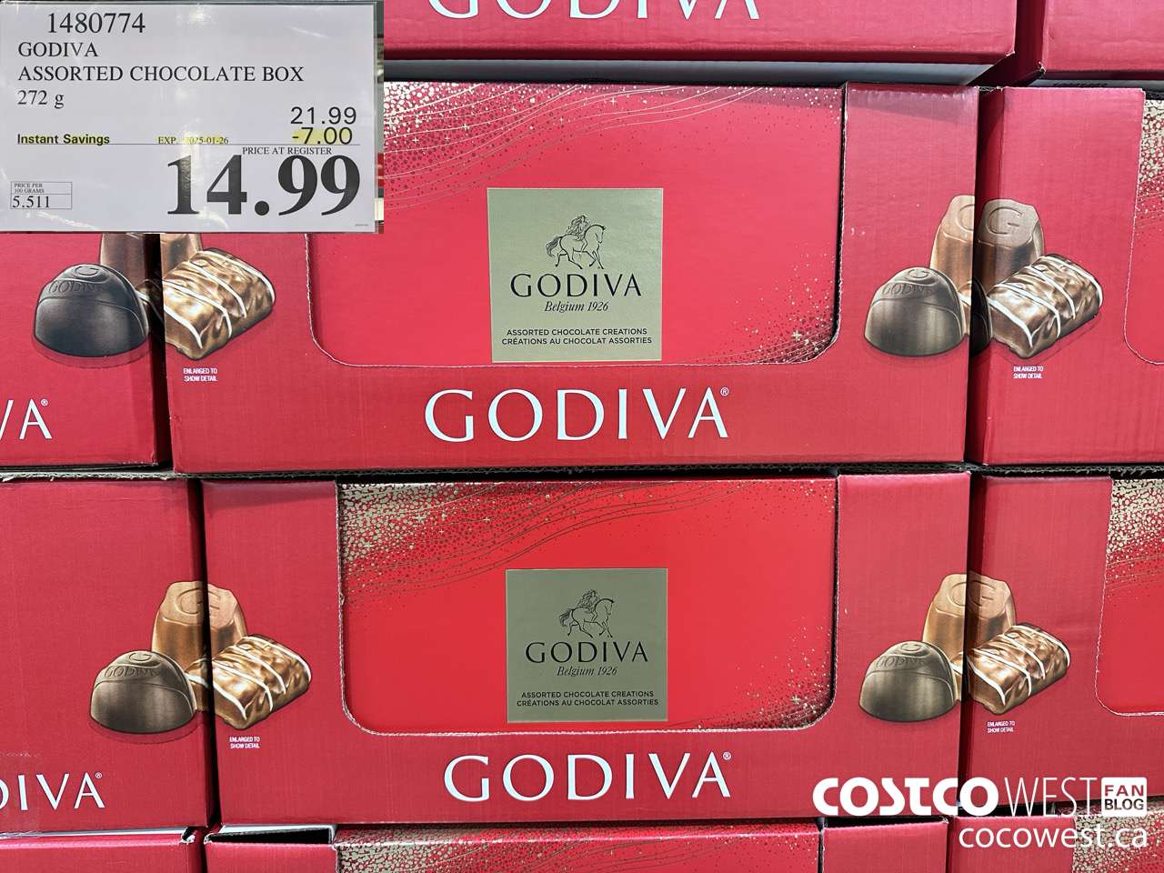 1480774 GODIVA ASSORTED CHOCOLATES 272 G ($7.00 INSTANT SAVINGS EXPIRES ON 2025-01-26) $14.99