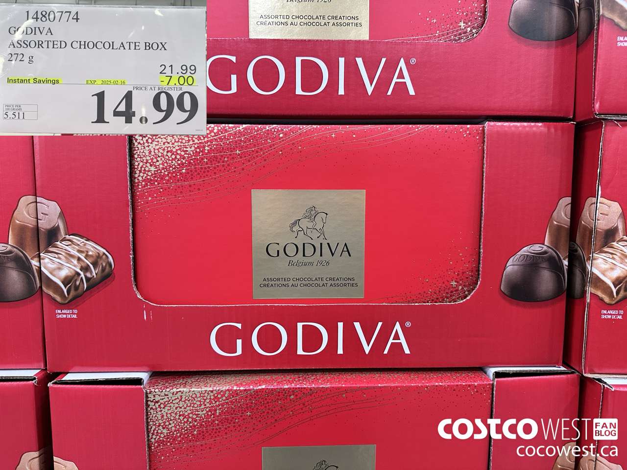 1480774 GODIVA ASSORTED CHOCOLATES 272 G ($7.00 INSTANT SAVINGS EXPIRES ON 2025-02-16) $14.99