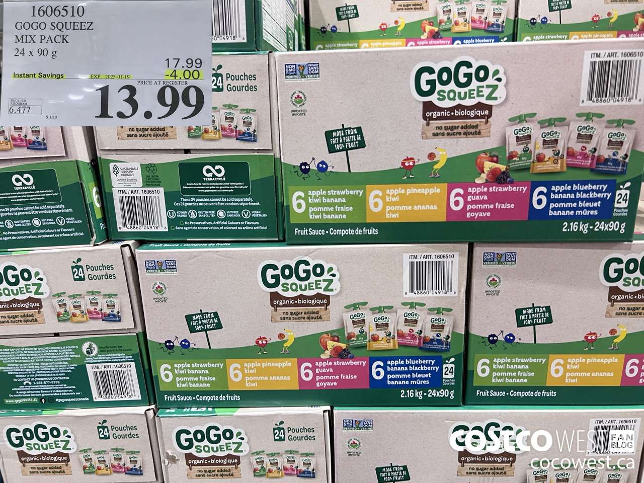 1606510 GOGO SQUEEZ ORGANIC MIX PACK 24 X 90 G ($4.00 INSTANT SAVINGS EXPIRES ON 2025-01-19) $13.99