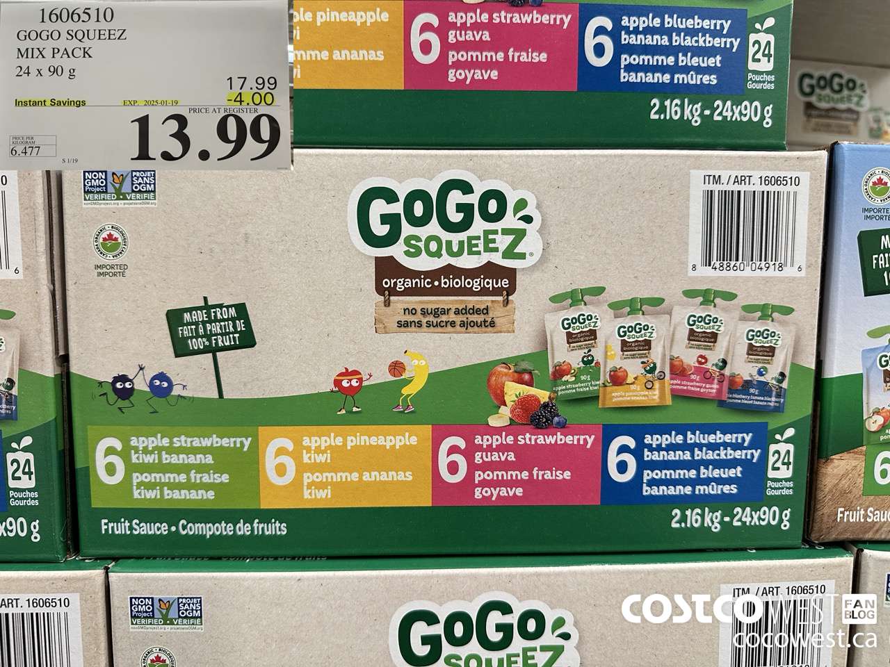 1606510 GOGO SQUEEZ ORGANIC MIX PACK 24 X 90 G ($4.00 INSTANT SAVINGS EXPIRES ON 2025-01-19) $13.99