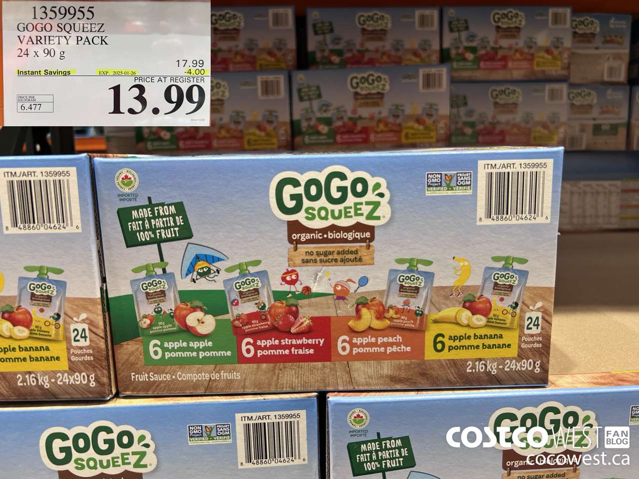 1359955 GOGO SQUEEZ ORGANIC VARIETY PACK 24 x 90g ($4.00 INSTANT SAVINGS EXPIRES ON 2025-01-26) $13.99