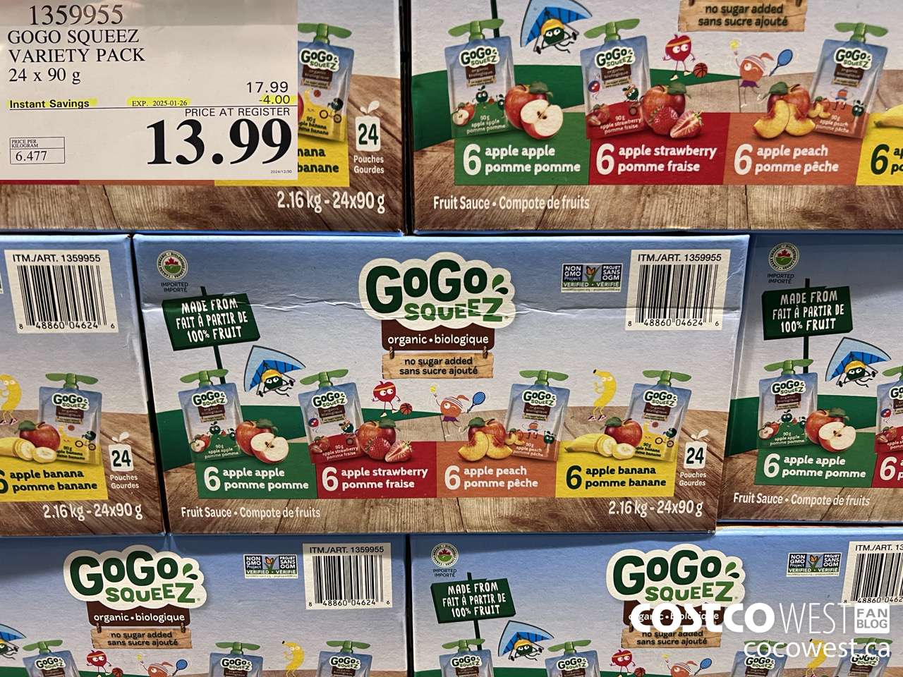 1359955 GOGO SQUEEZ ORGANIC VARIETY PACK 24 x 90g ($4.00 INSTANT SAVINGS EXPIRES ON 2025-01-26) $13.99