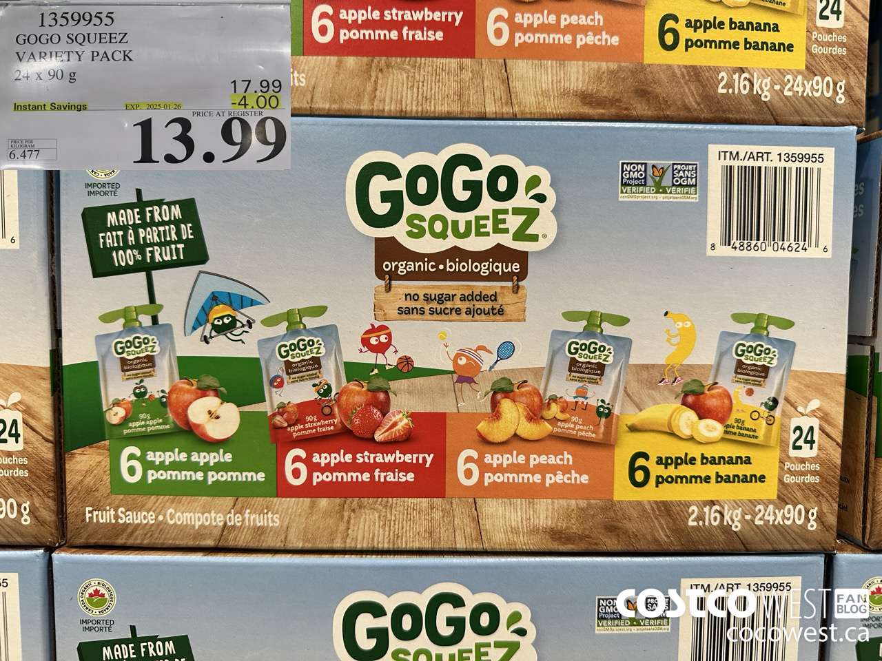 1359955 GOGO SQUEEZ ORGANIC VARIETY PACK 24 x 90g ($4.00 INSTANT SAVINGS EXPIRES ON 2025-01-26) $13.99
