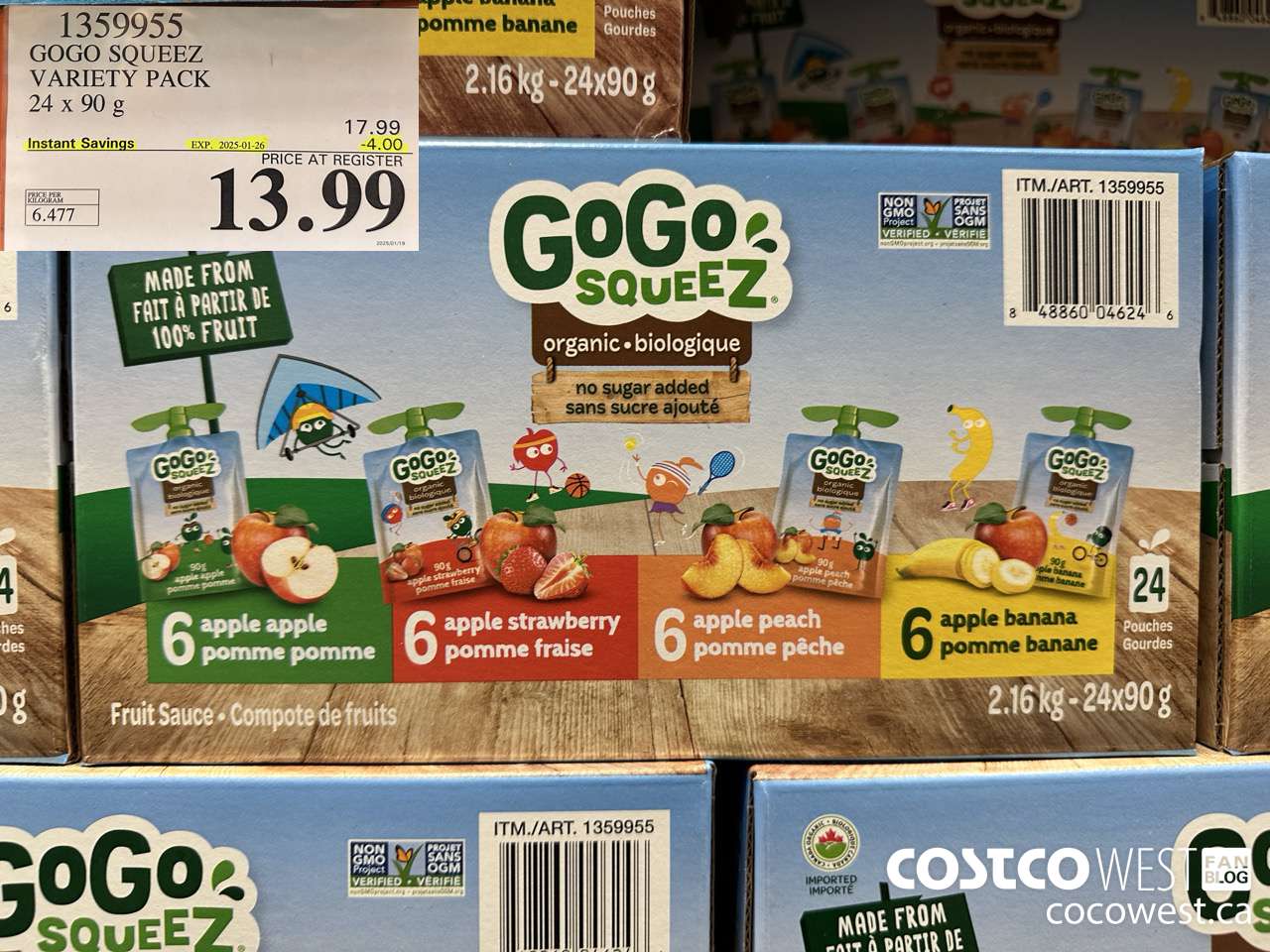 1359955 GOGO SQUEEZ ORGANIC VARIETY PACK 24 x 90g ($4.00 INSTANT SAVINGS EXPIRES ON 2025-01-26) $13.99