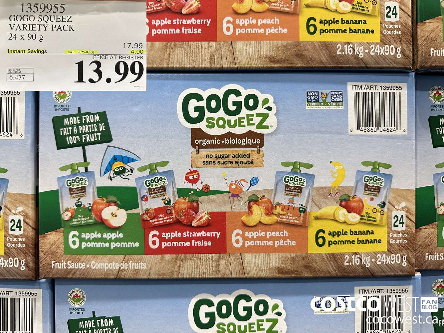 1359955 GOGO SQUEEZ ORGANIC VARIETY PACK 24 x 90g ($4.00 INSTANT SAVINGS EXPIRES ON 2025-02-02) $13.99