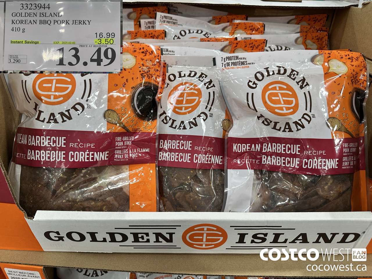 3323944 GOLDEN ISLAND KOREAN BBQ PORK JERKY 410G ($3.50 INSTANT SAVINGS EXPIRES ON 2025-02-02) $13.49