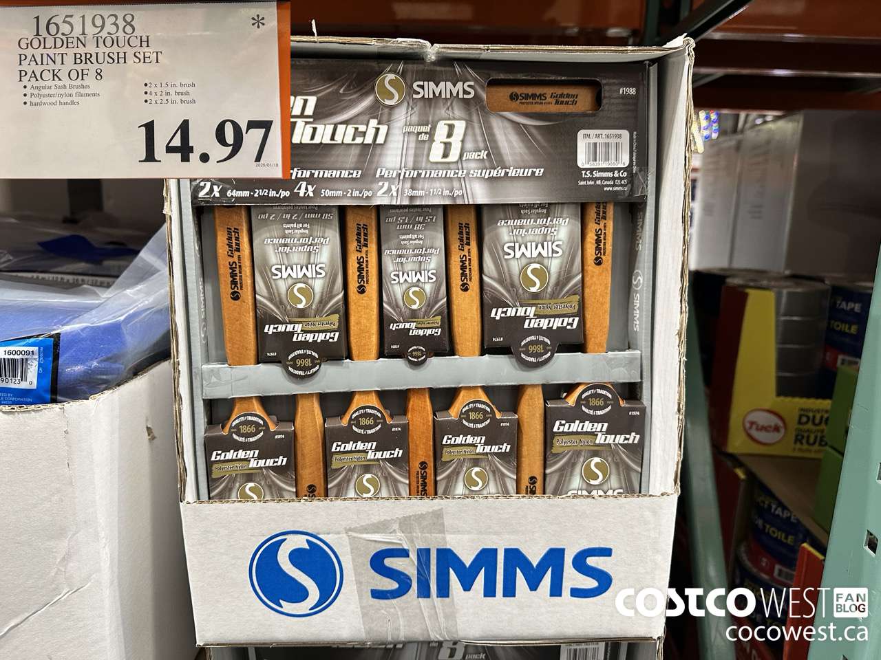 1651938 GOLDEN TOUCH PAINT BRUSH SET PACK OF 8 $14.97