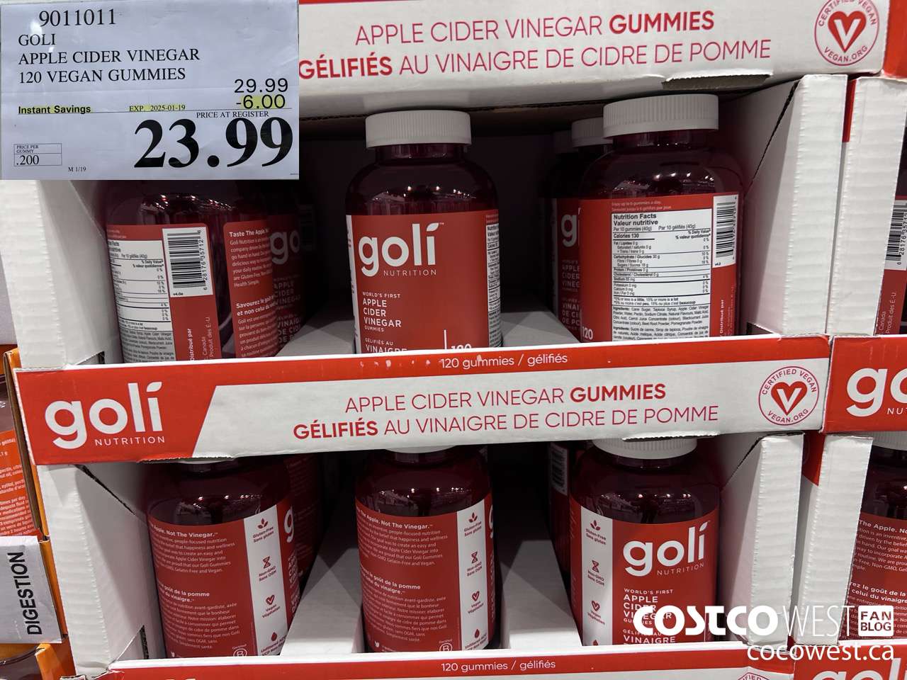 9011011 GOLI APPLE CIDER VINEGAR 120 VEGAN GUMMIES ($6.00 INSTANT SAVINGS EXPIRES ON 2025-01-19) $23.99