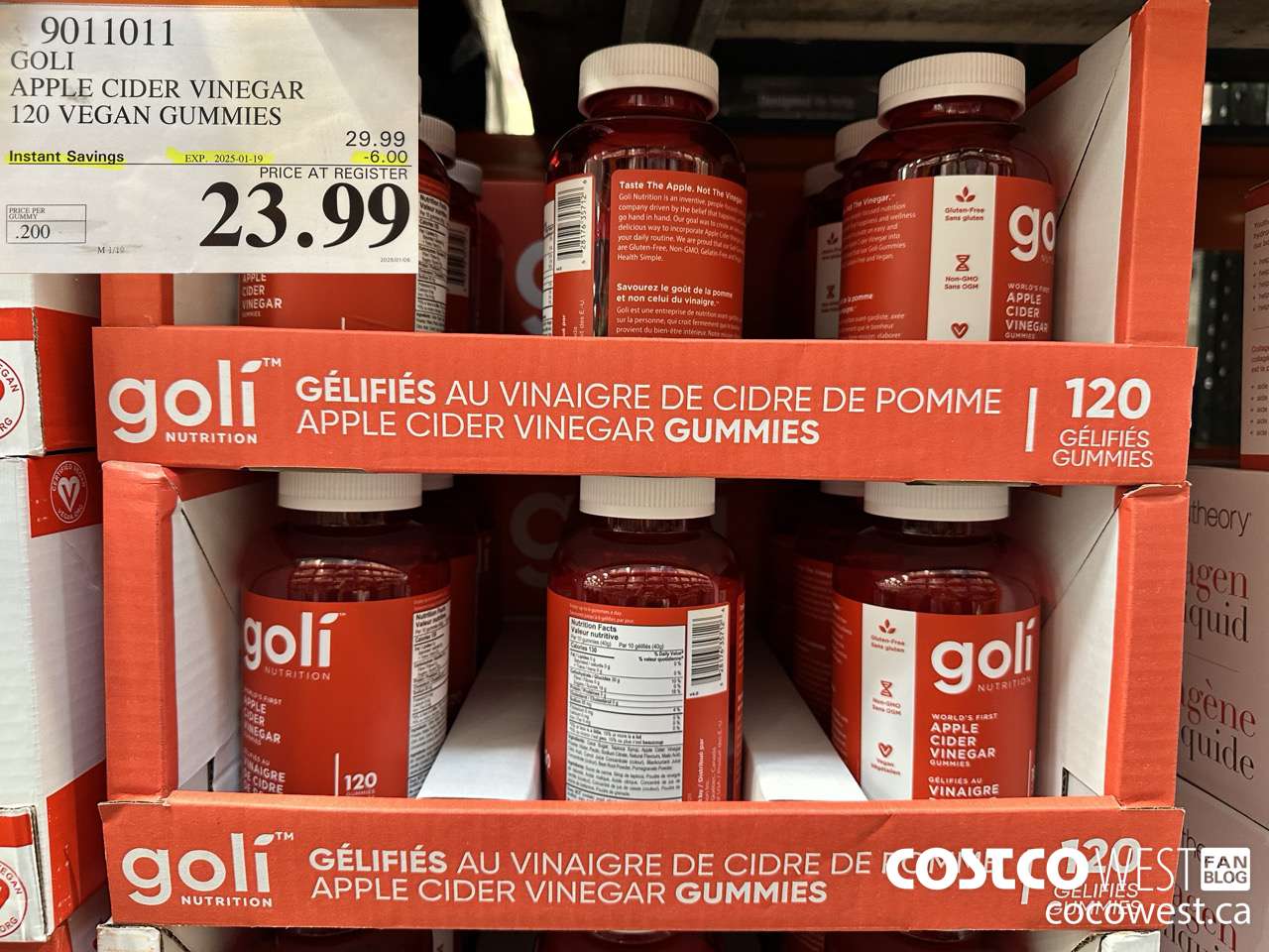 9011011 GOLI APPLE CIDER VINEGAR 120 VEGAN GUMMIES ($6.00 INSTANT SAVINGS EXPIRES ON 2025-01-19) $23.99