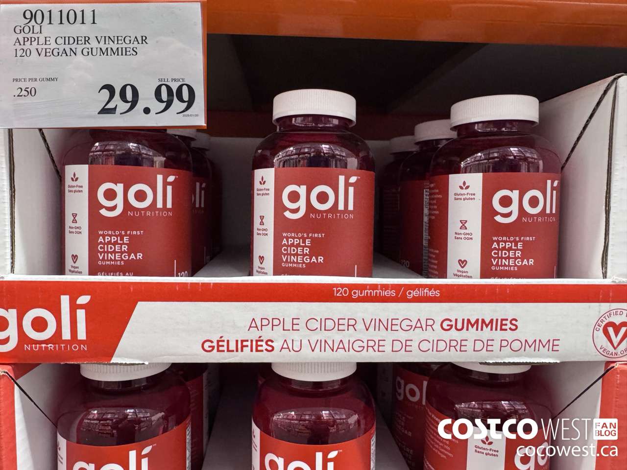 9011011 GOLI APPLE CIDER VINEGAR 120 VEGAN GUMMIES $29.99