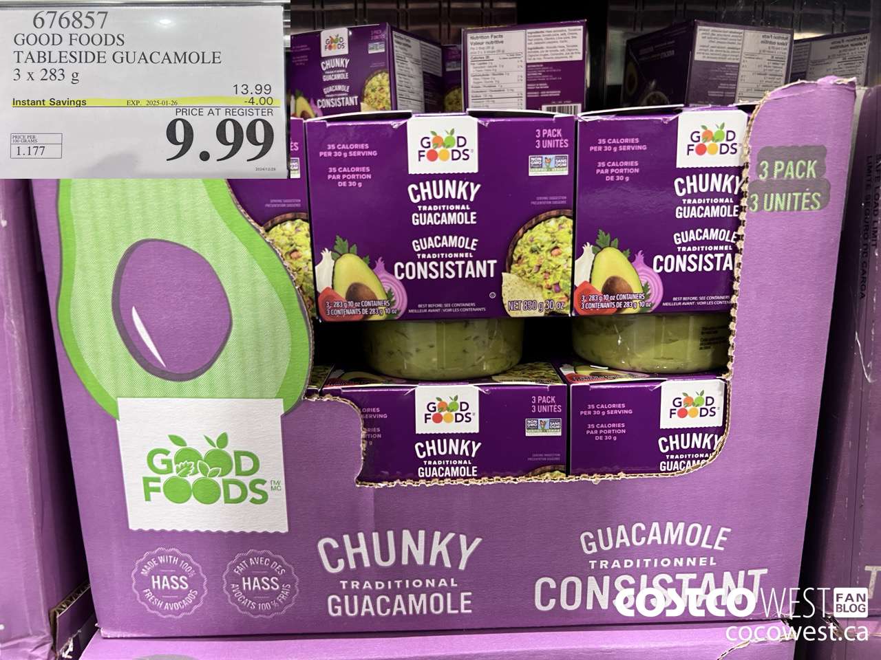 676857 GOOD FOODS TABLESIDE GUACAMOLE 3 x 283 g ($4.00 INSTANT SAVINGS EXPIRES ON 2025-01-26) $9.99