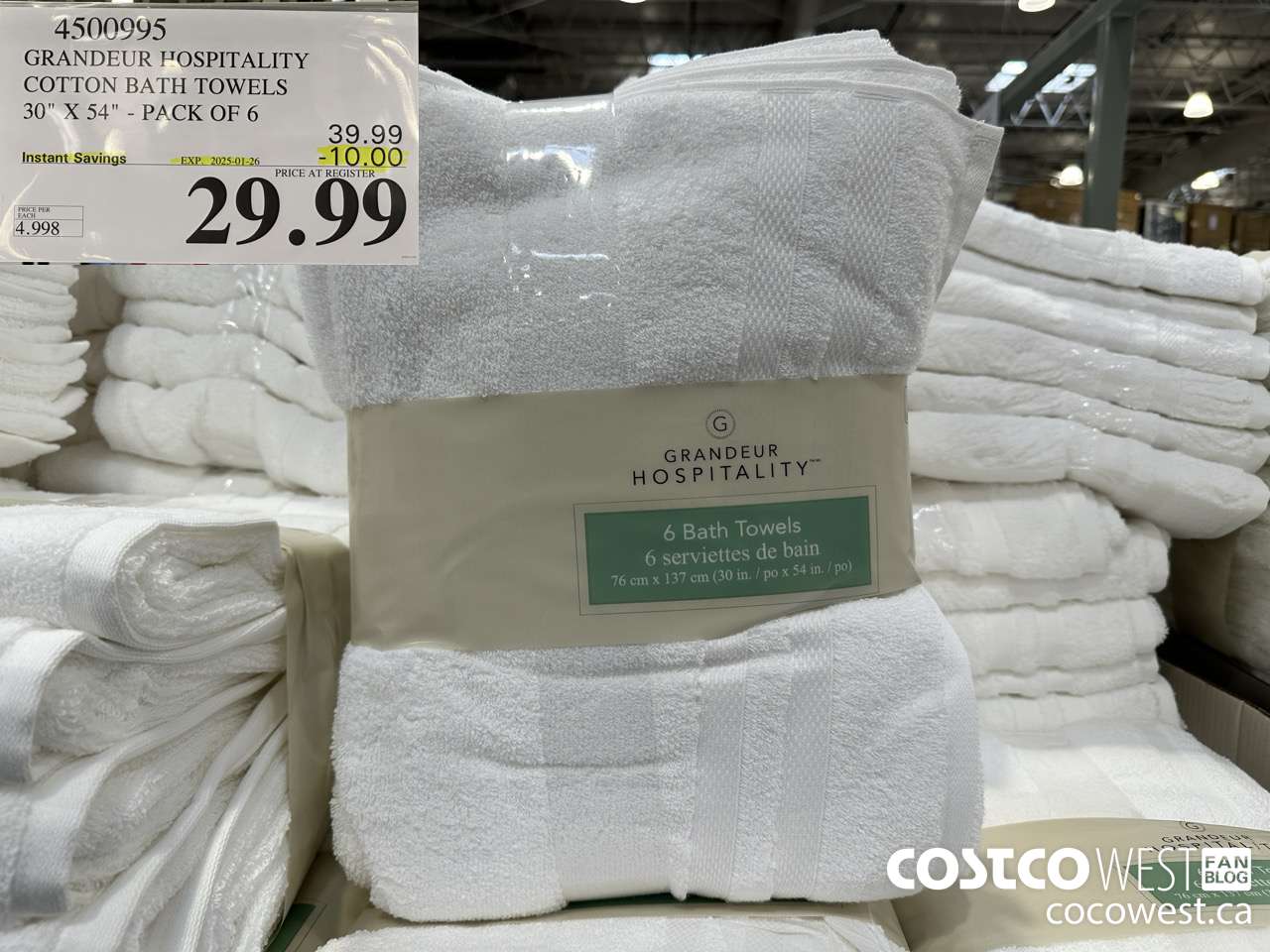 4500995 GRANDEUR HOSPITALITY COTTON BATH TOWELS 30