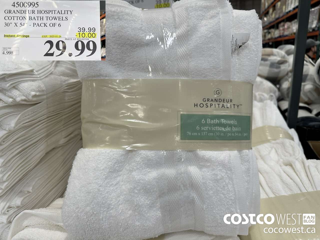 4500995 GRANDEUR HOSPITALITY COTTON BATH TOWELS 30