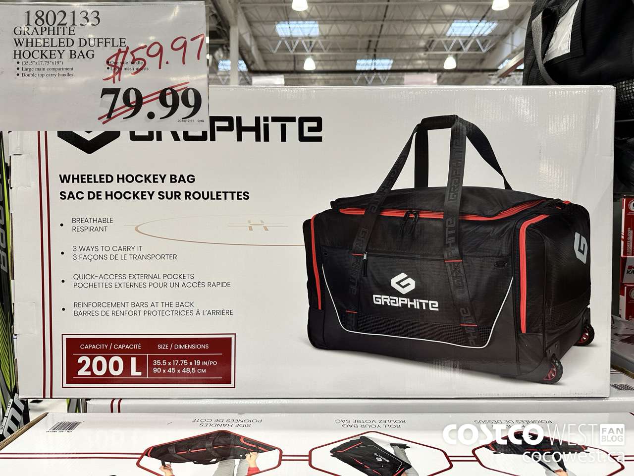 1802133 GRAPHITE WHEELED DUFFLE HOCKEY BAG $59.97