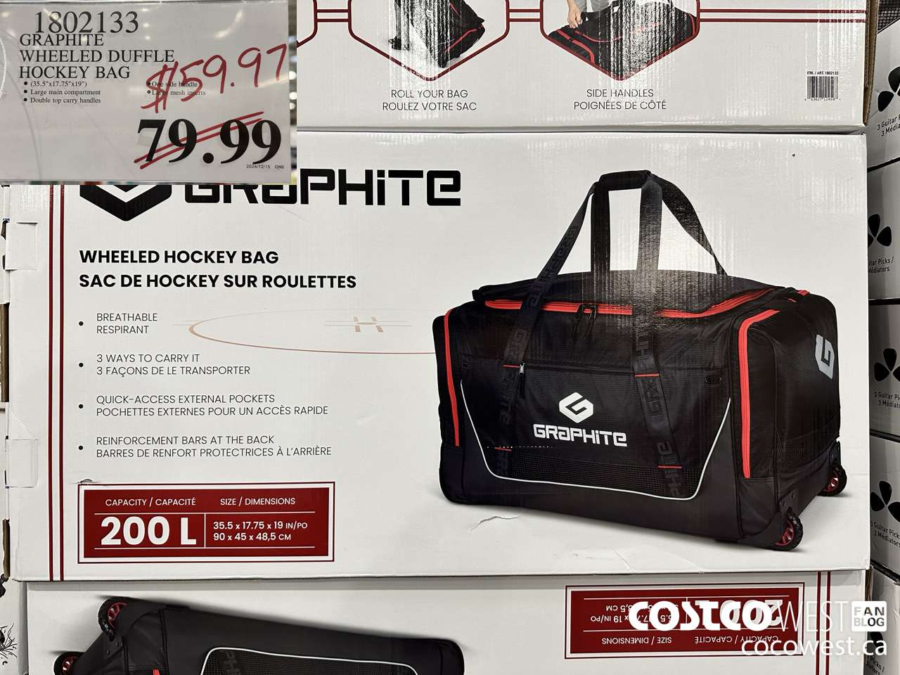 1802133 GRAPHITE WHEELED DUFFLE HOCKEY BAG $59.97