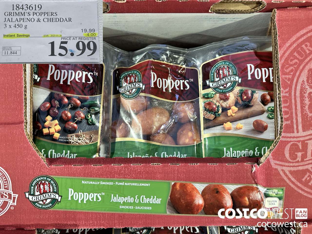 1843619 GRIMM'S POPPERS JALAPENO & CHEDDAR 3 X450G ($4.00 INSTANT SAVINGS EXPIRES ON 2025-01-26) $15.99