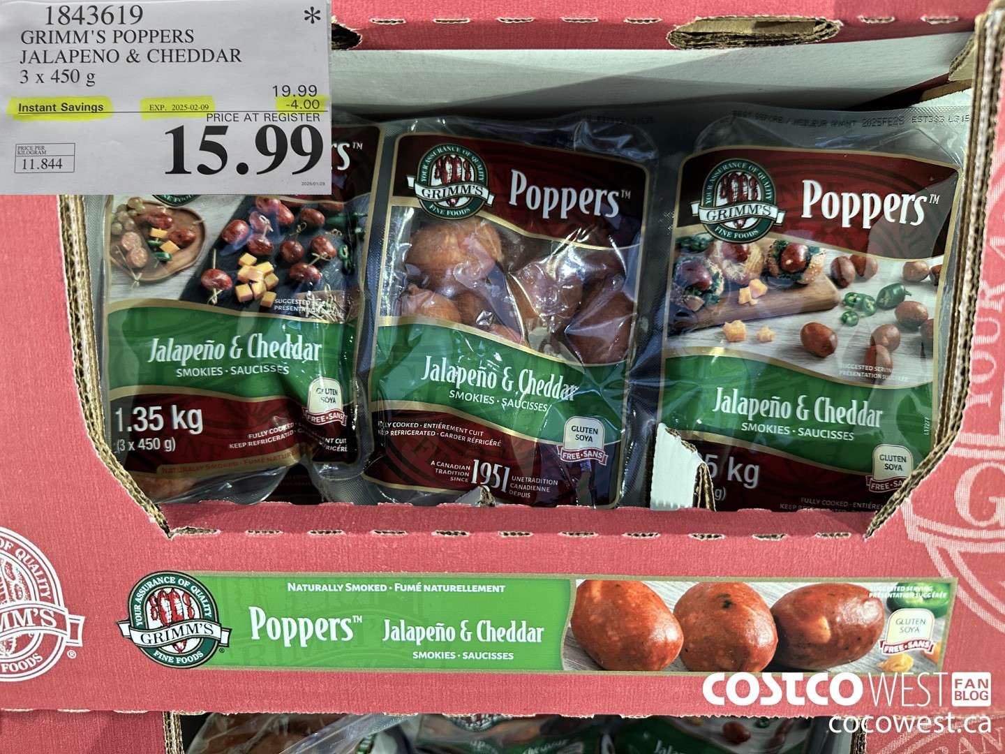 1843619 GRIMM'S POPPERS JALAPENO & CHEDDAR 3 X450G ($4.00 INSTANT SAVINGS EXPIRES ON 2025-02-09) $15.99