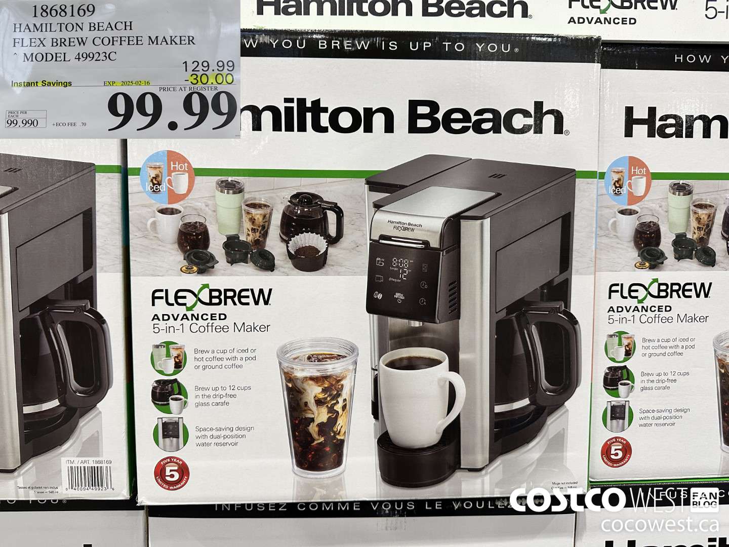 1868169 HAMILTON BEACH FLEX BREW COFFEE MAKER MODEL 49923C ($30.00 INSTANT SAVINGS EXPIRES ON 2025-02-16) $99.99