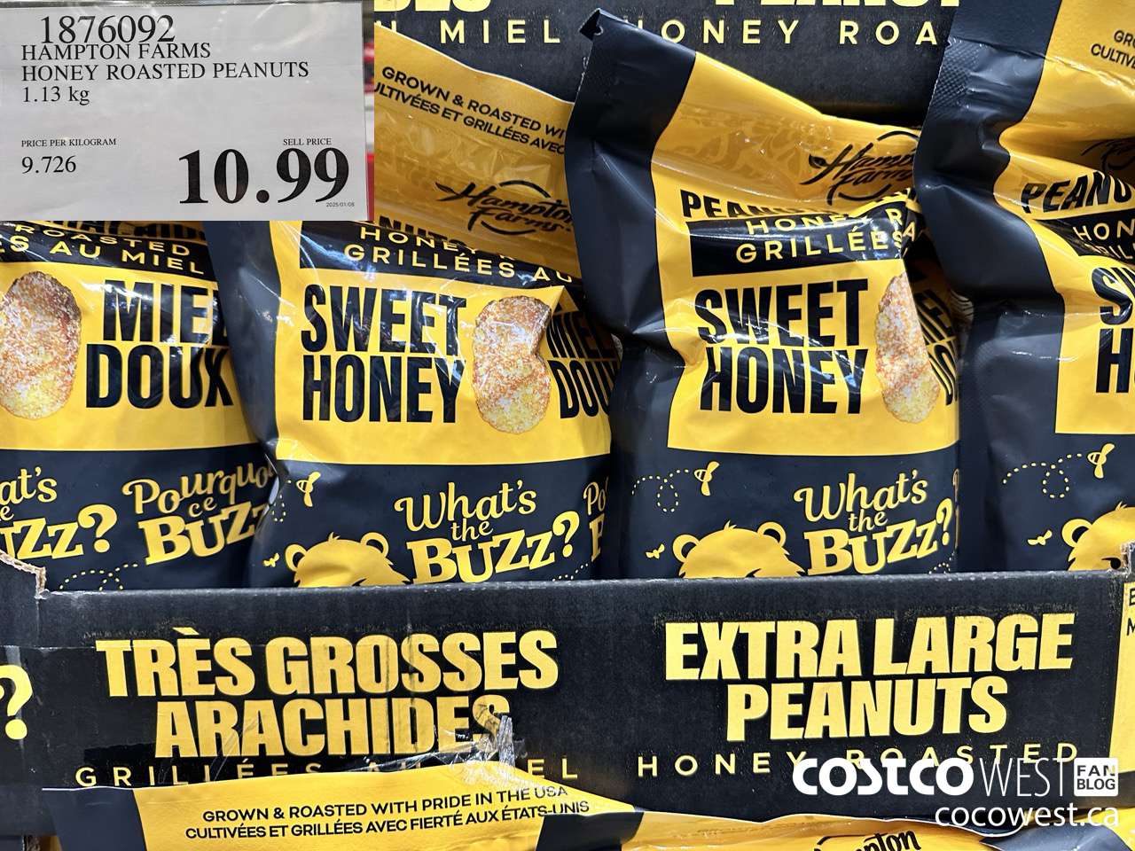 1876092 HAMPTON FARMS HONEY ROASTED PEANUTS 1.13KG $10.99
