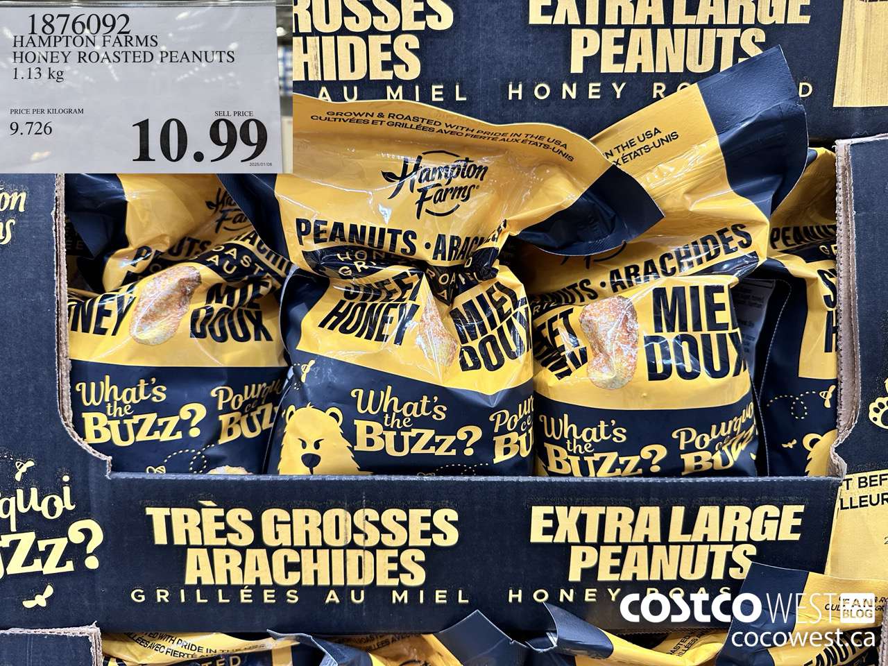 1876092 HAMPTON FARMS HONEY ROASTED PEANUTS 1.13KG $10.99