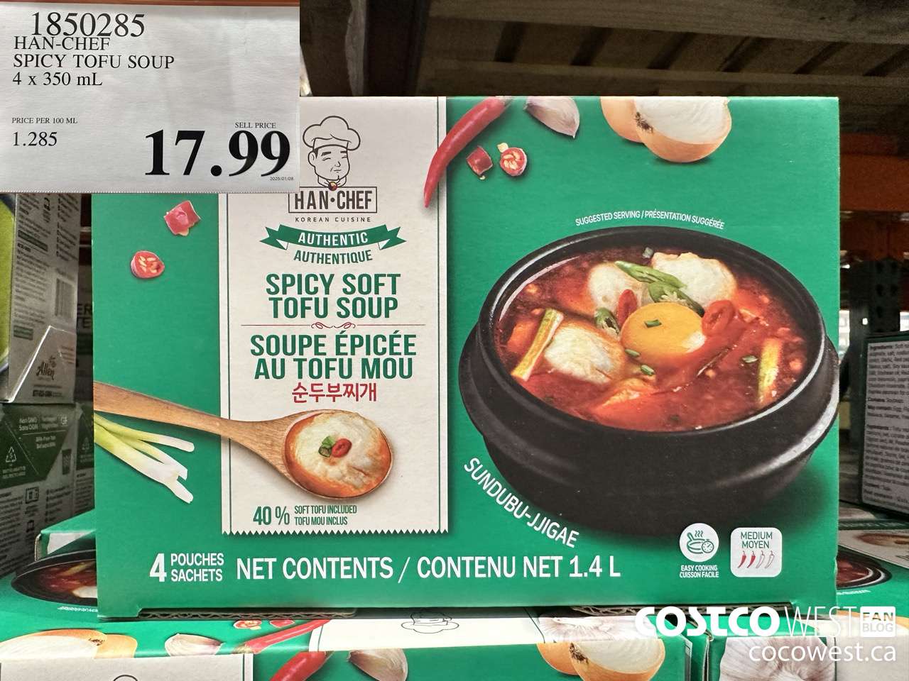 1850285 HAN-CHEF SPICY TOFU SOUP 4 X 350ML $17.99