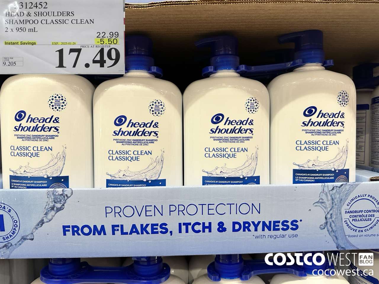 2312452 HEAD & SHOULDERS SHAMPOO CLASSIC CLEAN 2 X 950 ML ($5.50 INSTANT SAVINGS EXPIRES ON 2025-01-26) $17.49