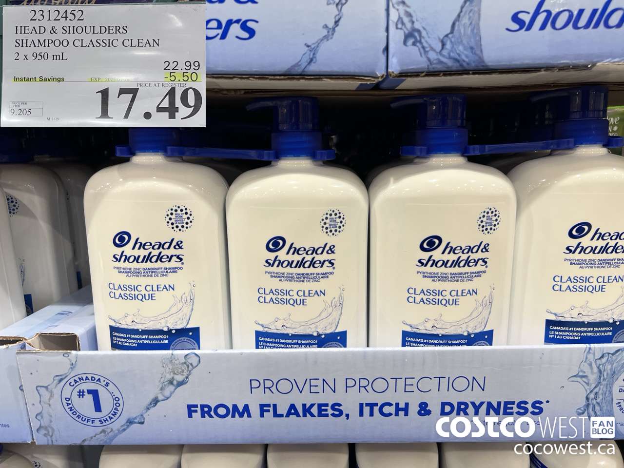 2312452 HEAD & SHOULDERS SHAMPOO CLASSIC CLEAN 2 X 950 ML ($5.50 INSTANT SAVINGS EXPIRES ON 2025-01-26) $17.49