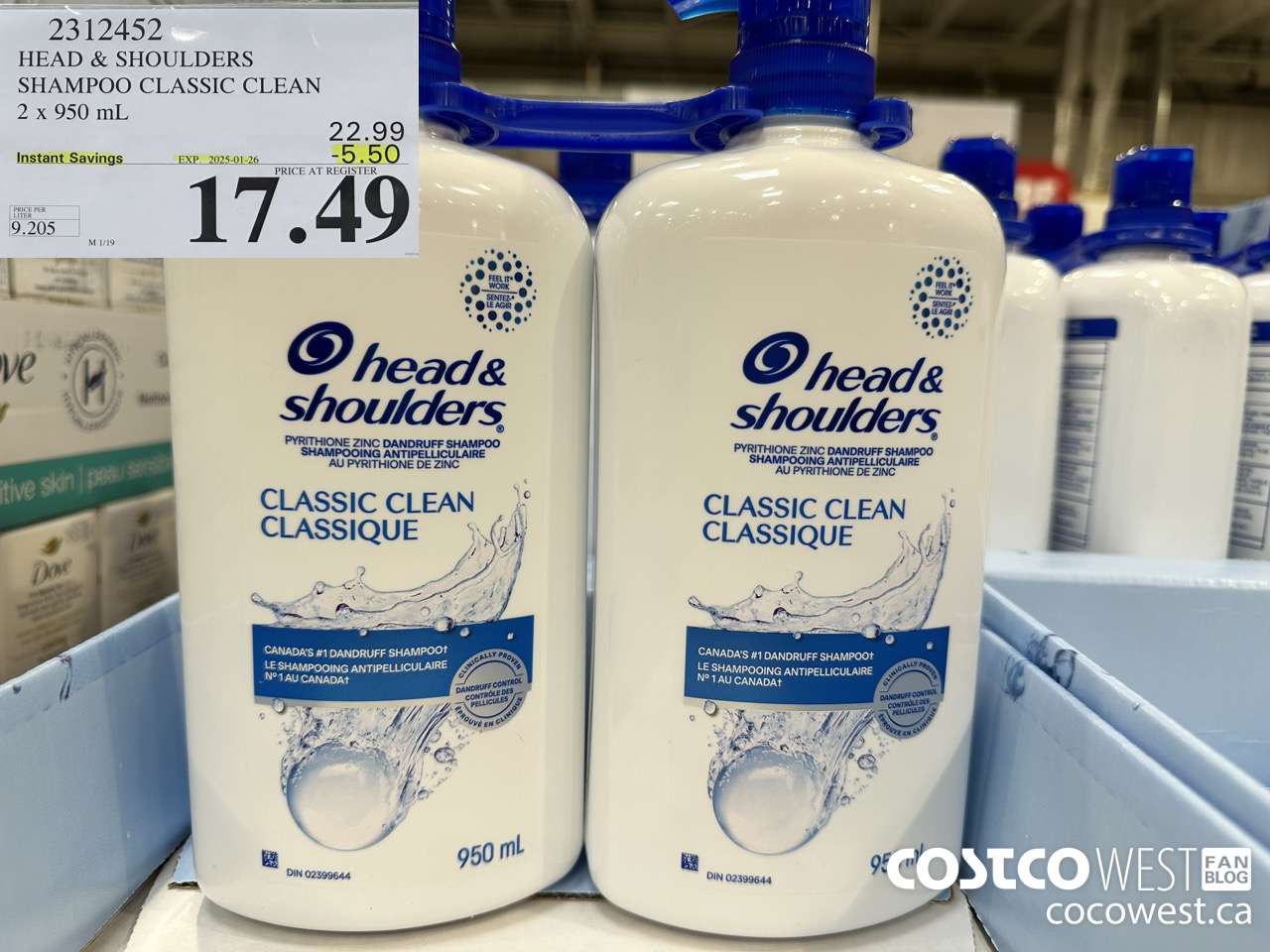 2312452 HEAD & SHOULDERS SHAMPOO CLASSIC CLEAN 2 X 950 ML ($5.50 INSTANT SAVINGS EXPIRES ON 2025-01-26) $17.49