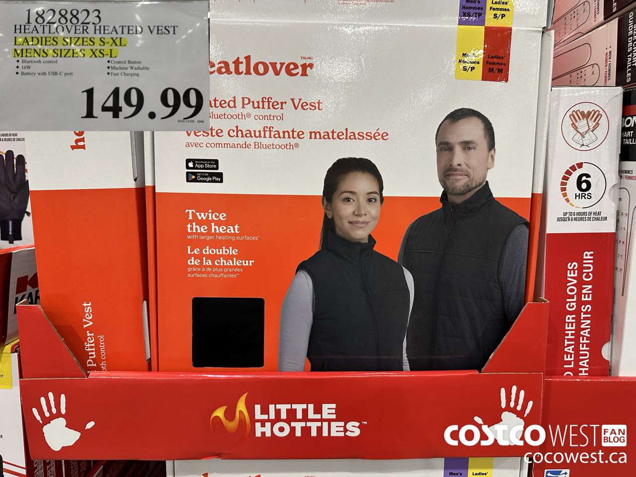 1828823 HEATLOVER HEATED VEST SIZES LADIES SIZES S-XL MENS SIZES XS-XL $149.99