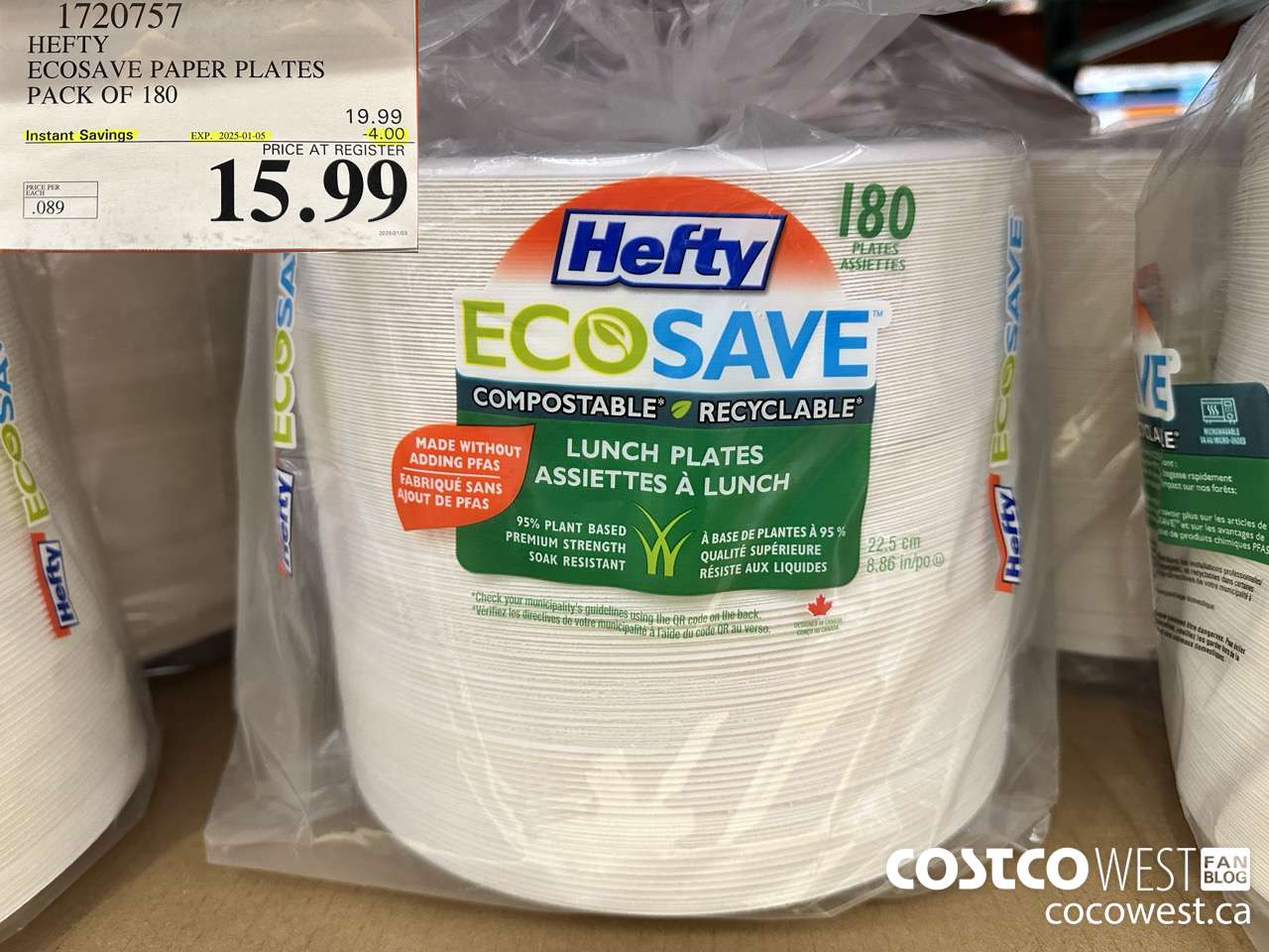 1720757 HEFTY ECOSAVE PAPER PLATES PACK OF 180 ($4.00 INSTANT SAVINGS EXPIRES ON 2025-01-05) $15.99