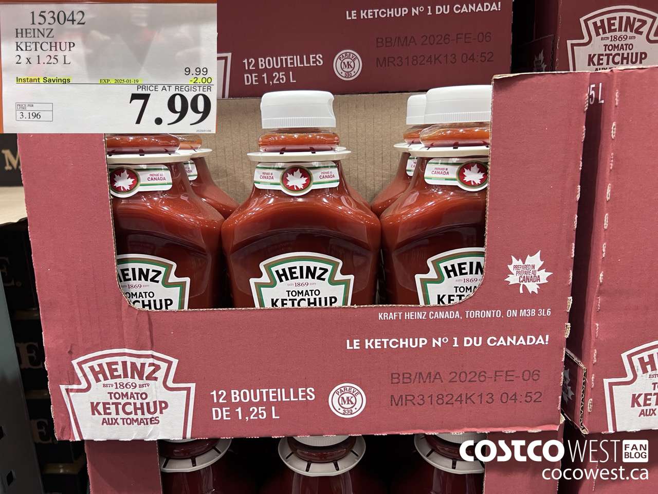 153042 HEINZ KETCHUP 2 x 1.25 L ($2.00 INSTANT SAVINGS EXPIRES ON 2025-01-19) $7.99