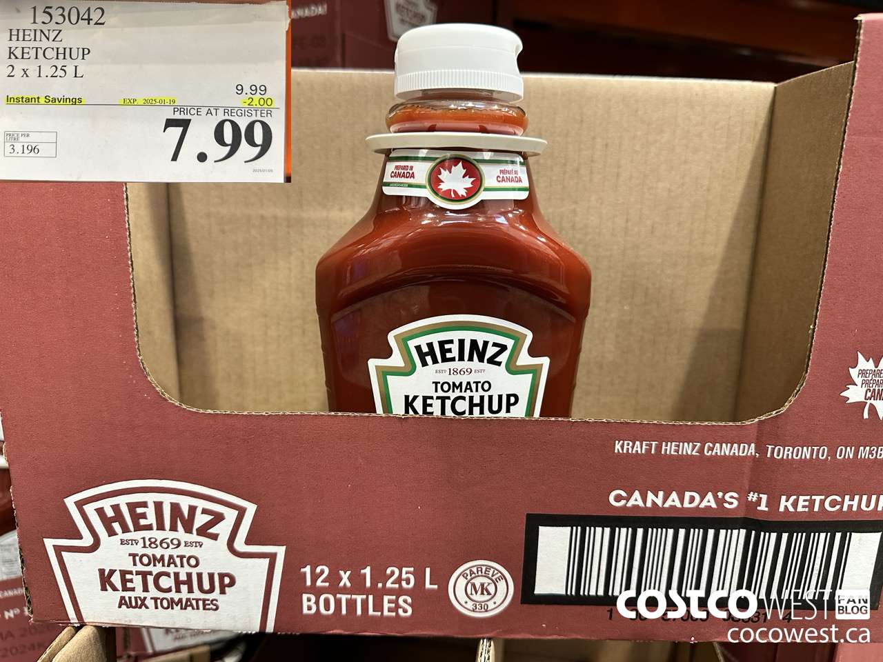 153042 HEINZ KETCHUP 2 x 1.25 L ($2.00 INSTANT SAVINGS EXPIRES ON 2025-01-19) $7.99