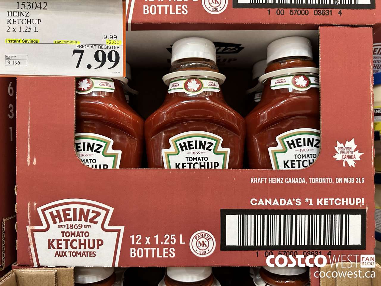 153042 HEINZ KETCHUP 2 x 1.25 L ($2.00 INSTANT SAVINGS EXPIRES ON 2025-01-19) $7.99
