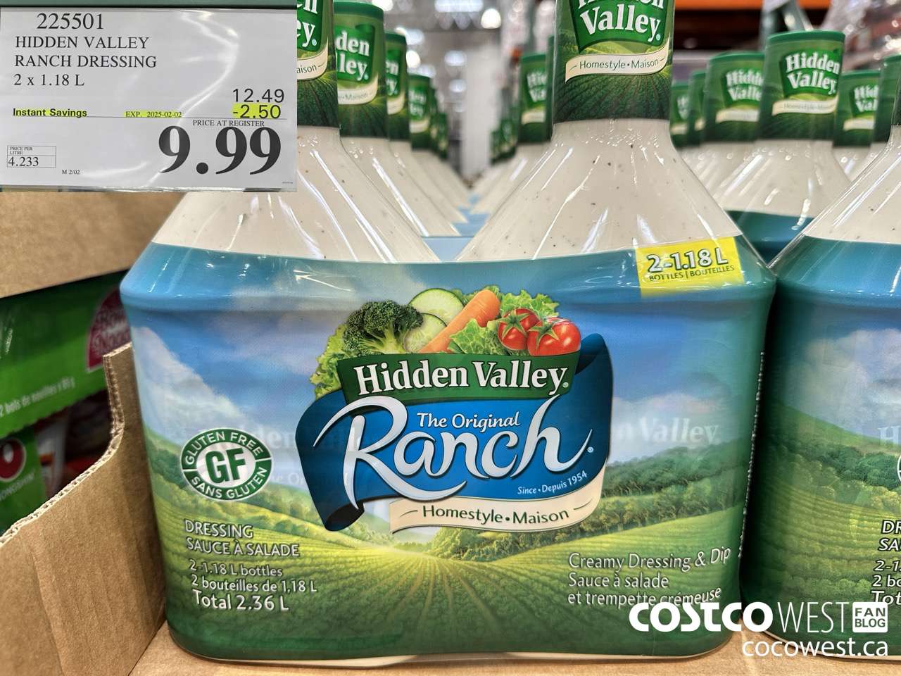 225501 HIDDEN VALLEY RANCH DRESSING 2 x 1.18 L ($2.50 INSTANT SAVINGS EXPIRES ON 2025-02-02) $9.99