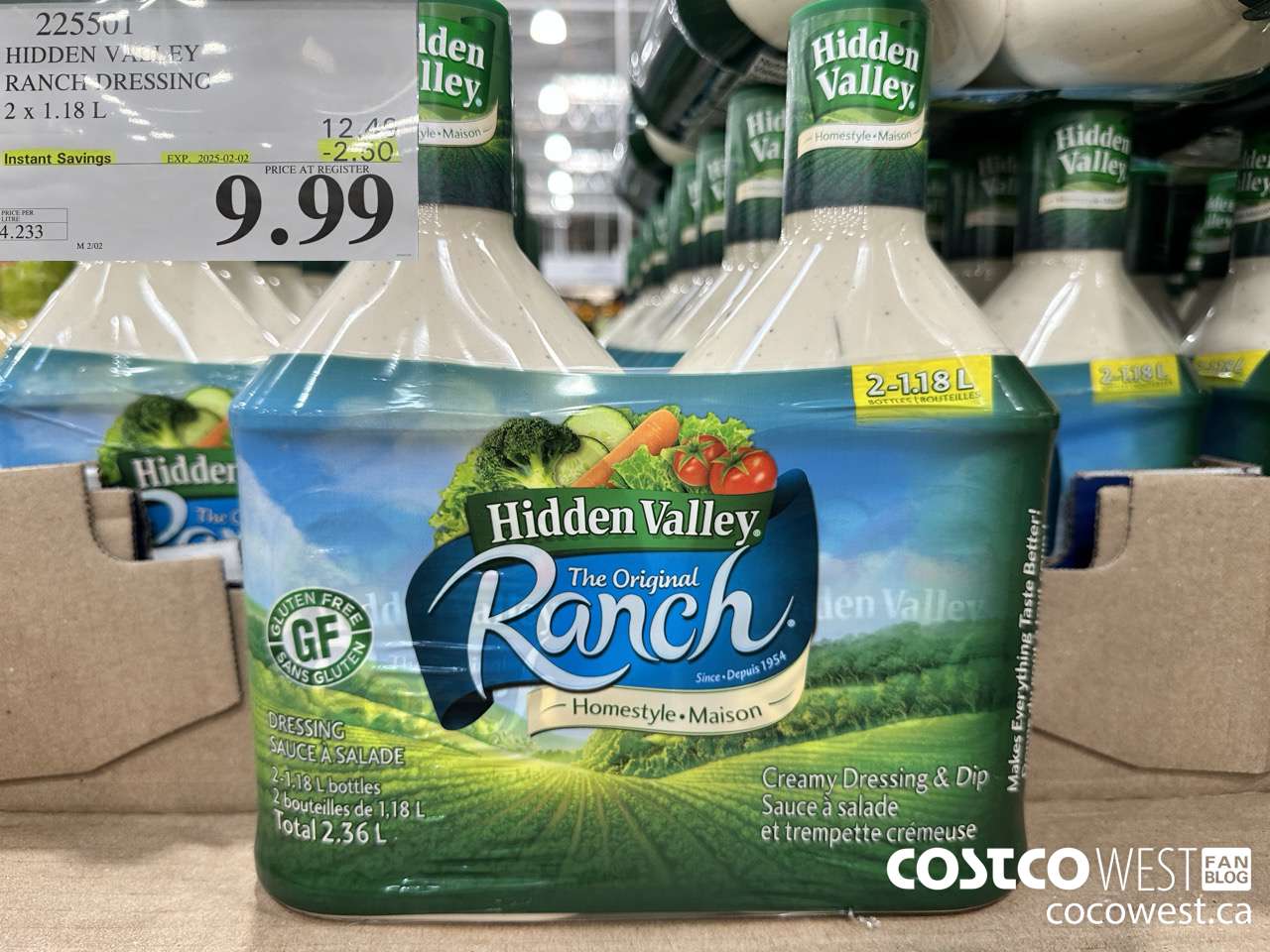 225501 HIDDEN VALLEY RANCH DRESSING 2 x 1.18 L ($2.50 INSTANT SAVINGS EXPIRES ON 2025-02-02) $9.99
