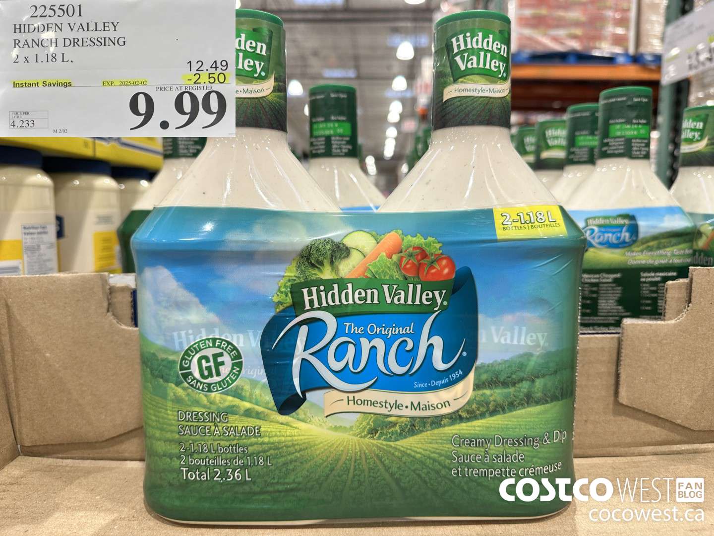 225501 HIDDEN VALLEY RANCH DRESSING 2 x 1.18 L ($2.50 INSTANT SAVINGS EXPIRES ON 2025-02-02) $9.99
