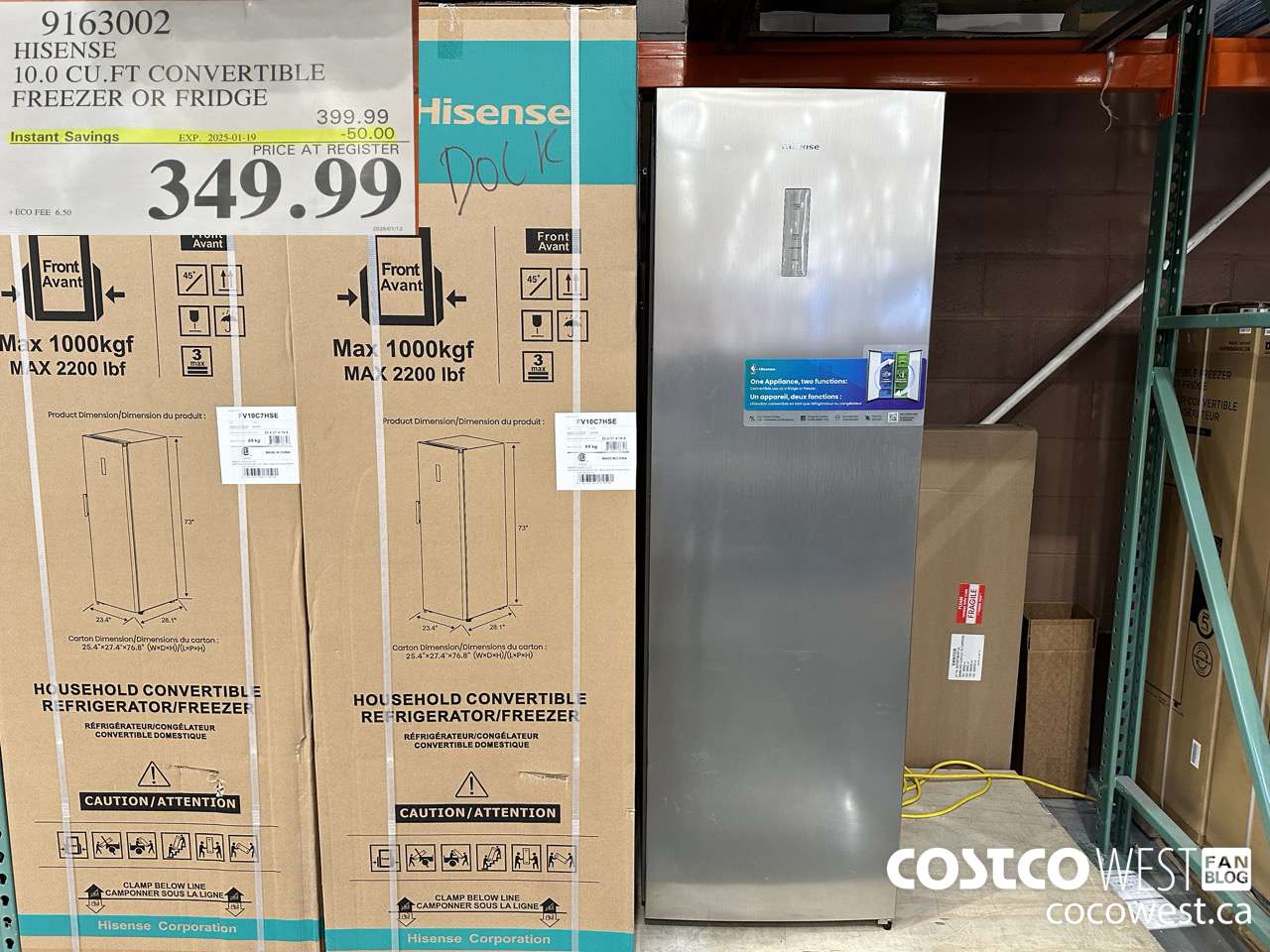 9163002 HISENSE 10.0 CU.FT CONVERTIBLE FREEZER OR FRIDGE ($50.00 INSTANT SAVINGS EXPIRES ON 2025-01-19) $349.99