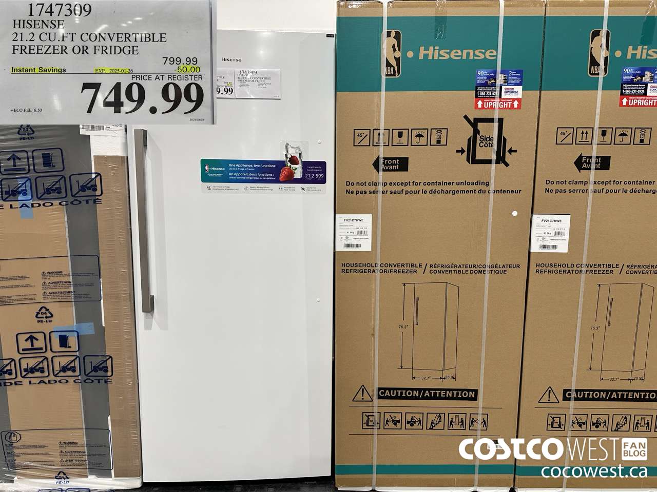 1747309 HISENSE 21.2 CU.FT CONVERTIBLE FREEZER OR FRIDGE ($50.00 INSTANT SAVINGS EXPIRES ON 2025-01-26) $749.99