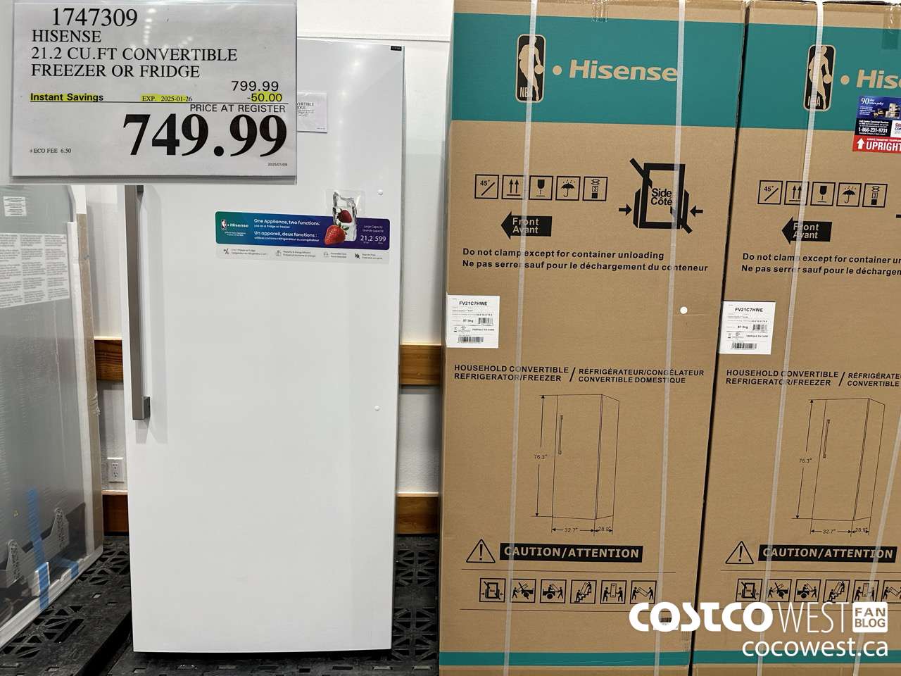 1747309 HISENSE 21.2 CU.FT CONVERTIBLE FREEZER OR FRIDGE ($50.00 INSTANT SAVINGS EXPIRES ON 2025-01-26) $749.99