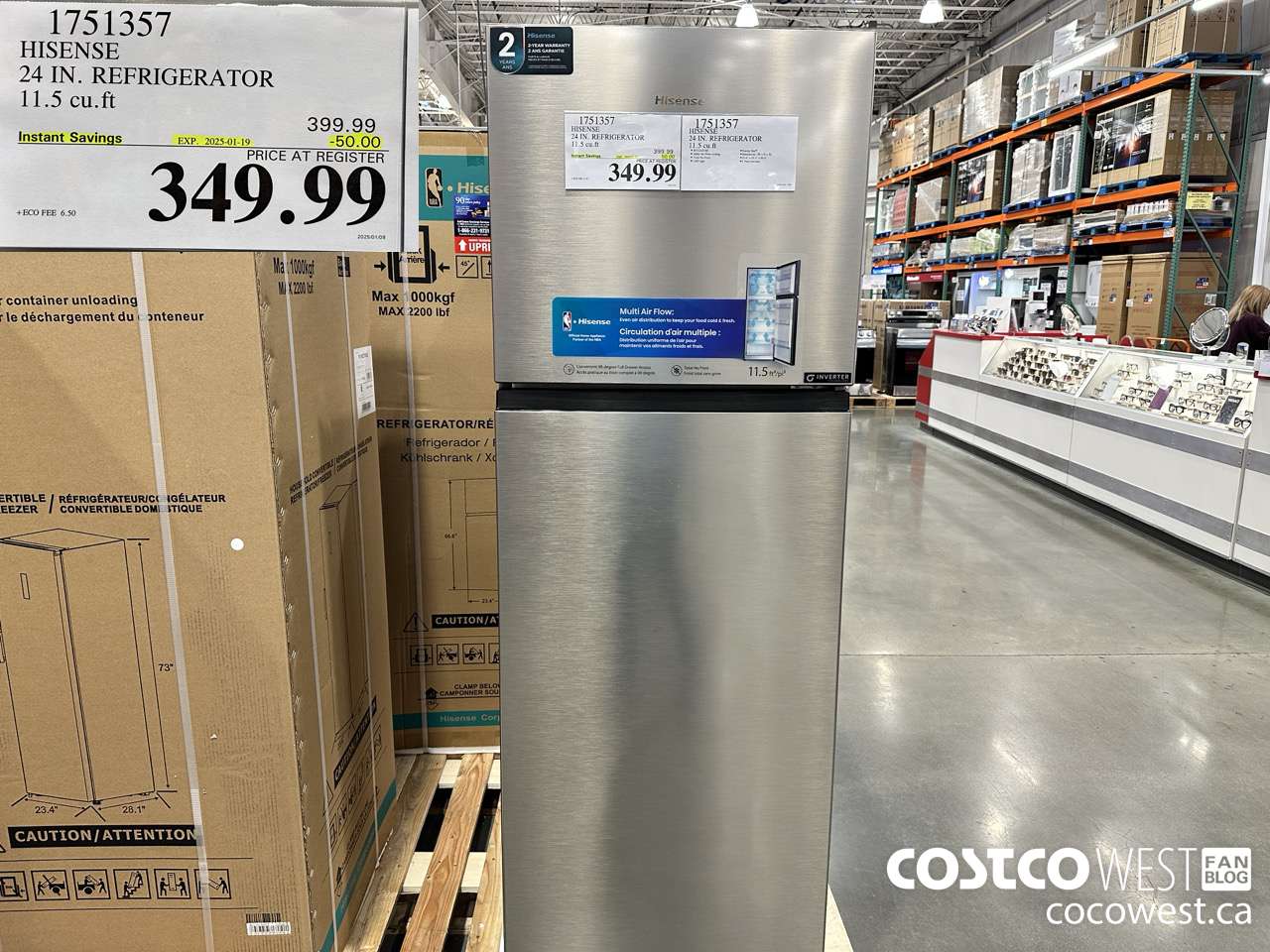 1751357 HISENSE 24 IN. REFRIGERATOR 11.5 CUFT ($50.00 INSTANT SAVINGS EXPIRES ON 2025-01-19) $349.99