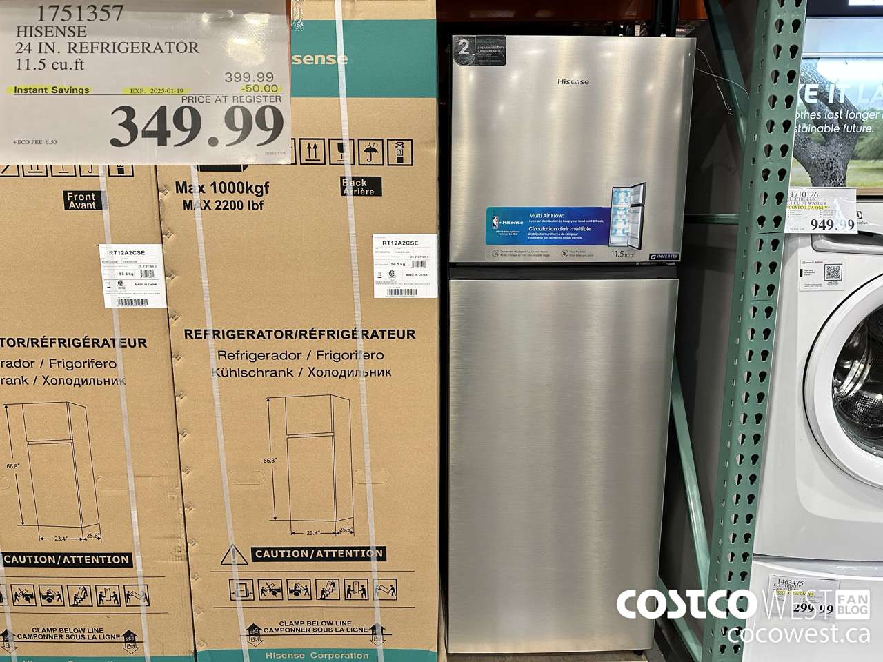 1751357 HISENSE 24 IN. REFRIGERATOR 11.5 CUFT ($50.00 INSTANT SAVINGS EXPIRES ON 2025-01-19) $349.99
