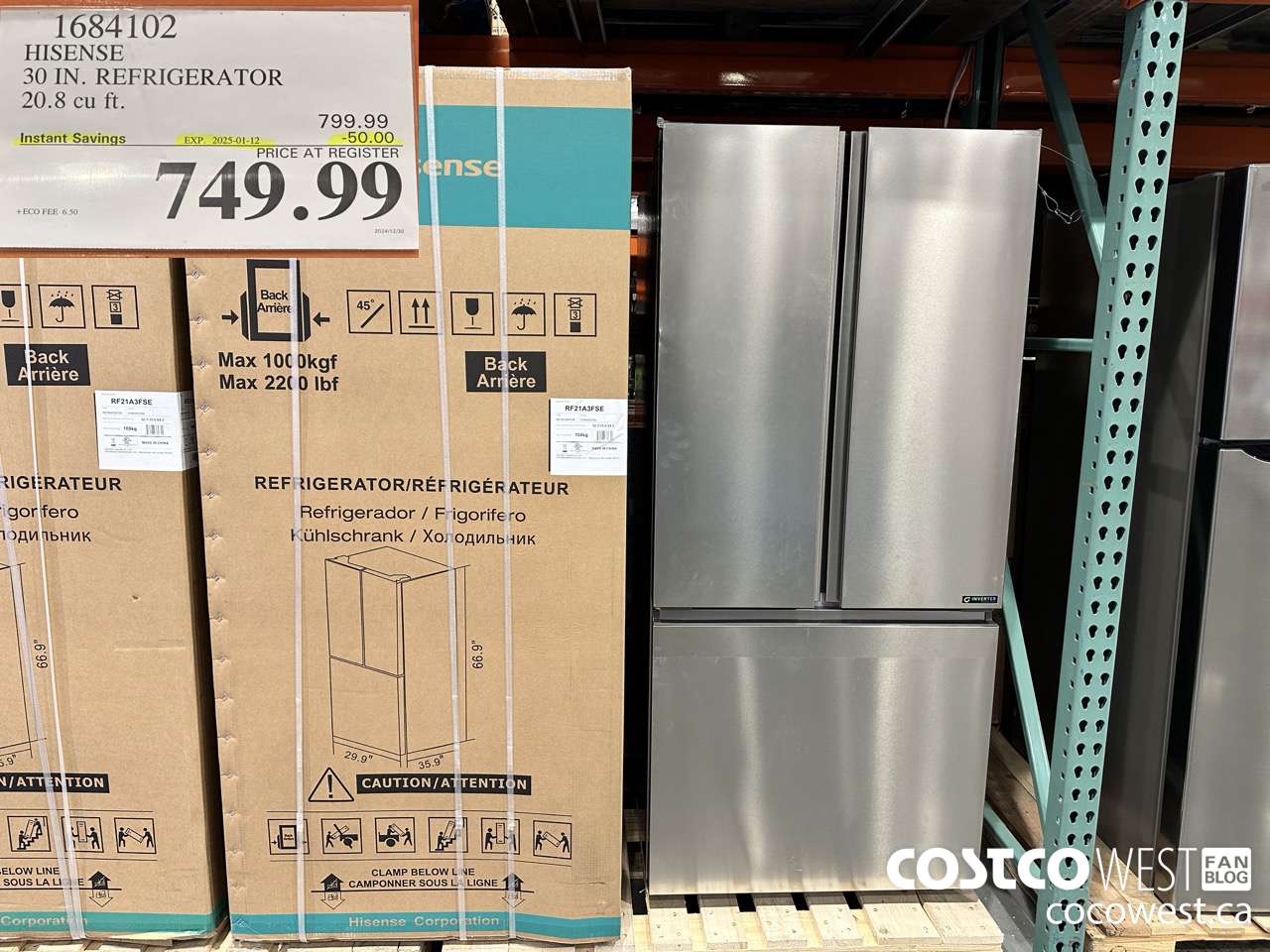 1684102 HISENSE 30 IN. REFRIGERATOR 20.8 CU FT ($50.00 INSTANT SAVINGS EXPIRES ON 2025-01-12) $749.99