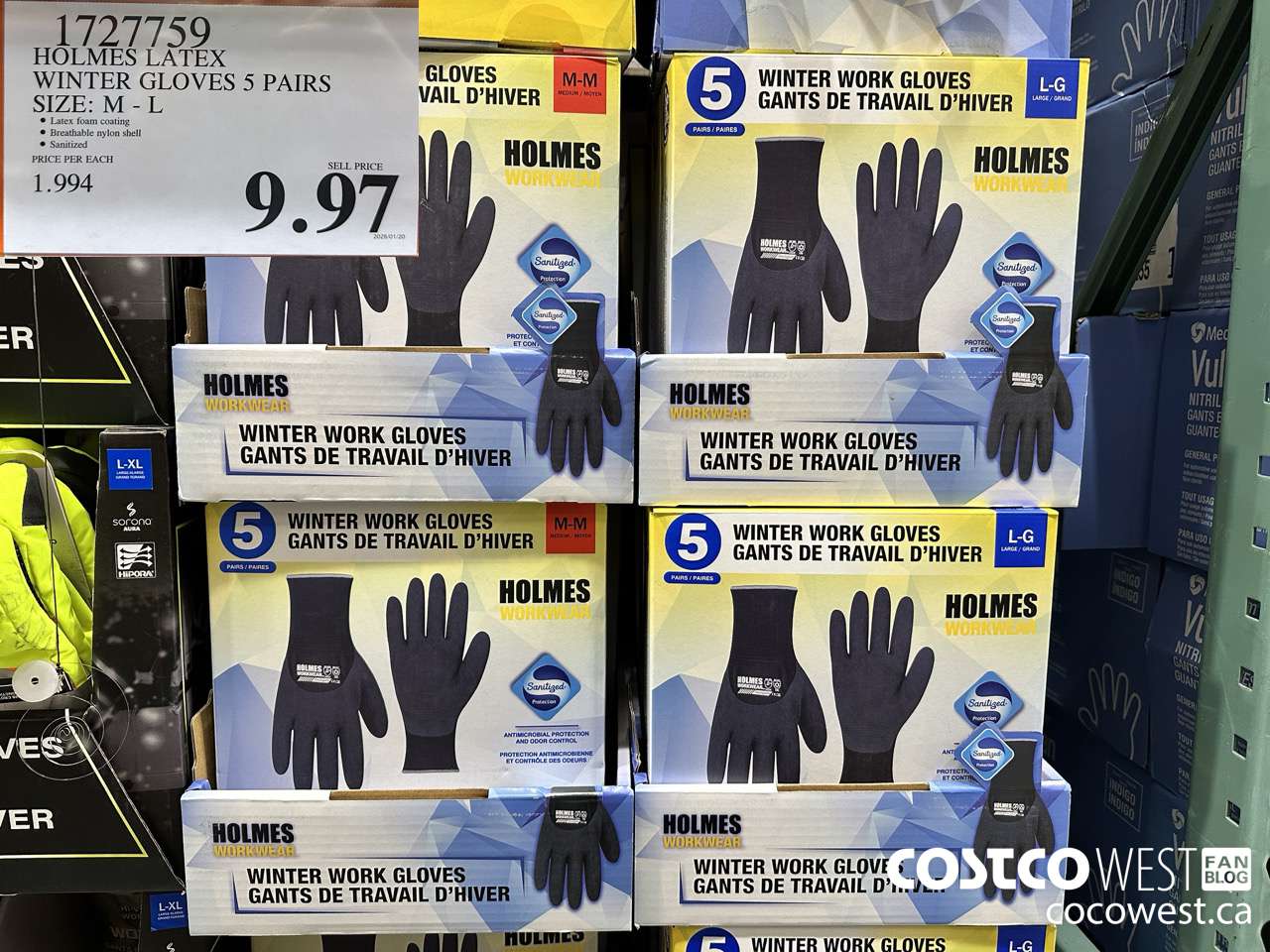 1727759 HOLMES LATEX WINTER GLOVES 5 PAIRS SIZE M-L $9.97