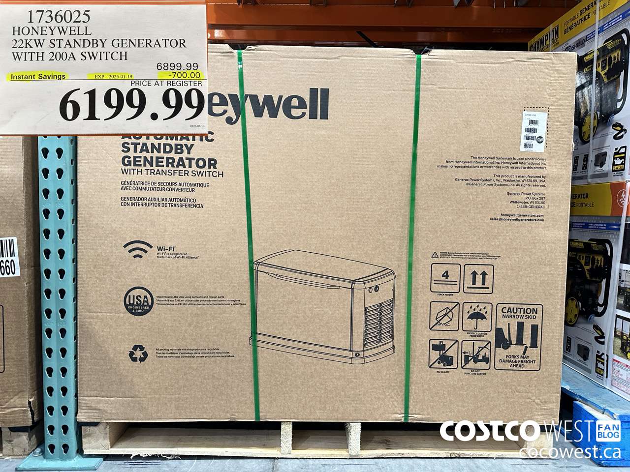 1736025 HONEYWELL 22KW STANDBY GENERATOR WITH 200A SWITCH $700 (EXPIRES ON 2025-01-19) $6199.99