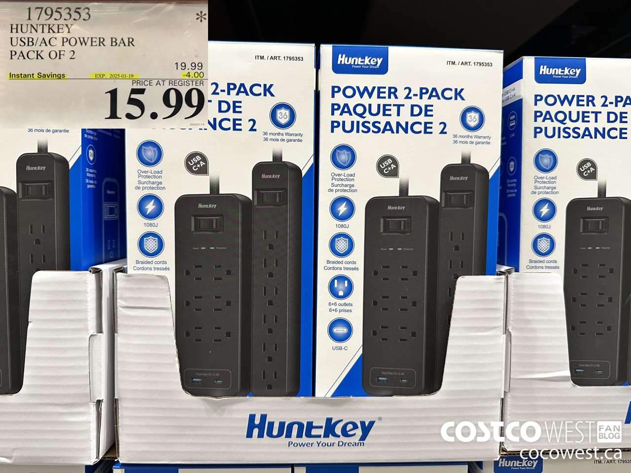 1795353 HUNTKEY USB/AC POWER BAR PACK OF 2 ($4.00 INSTANT SAVINGS EXPIRES ON 2025-01-19) $15.99