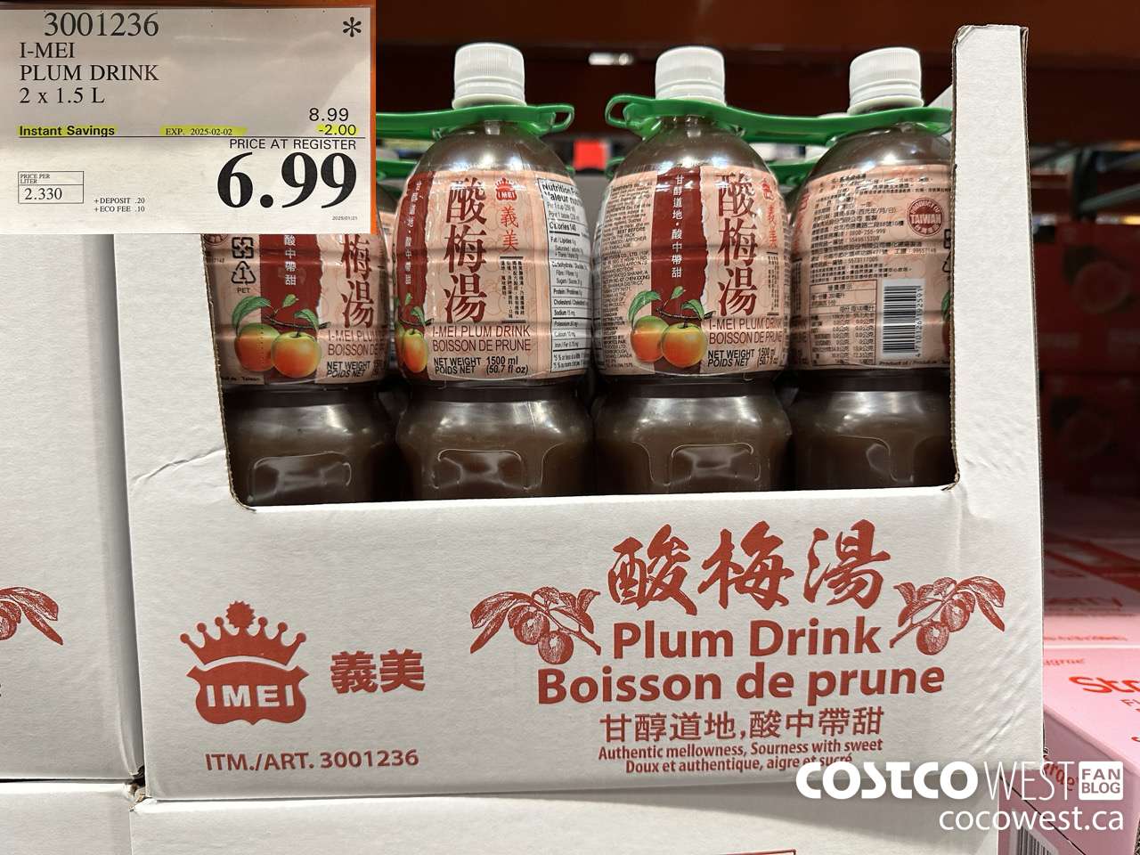 3001236 I-MEI PLUM DRINK 2 X 1.5L ($2.00 INSTANT SAVINGS EXPIRES ON 2025-02-02) $6.99