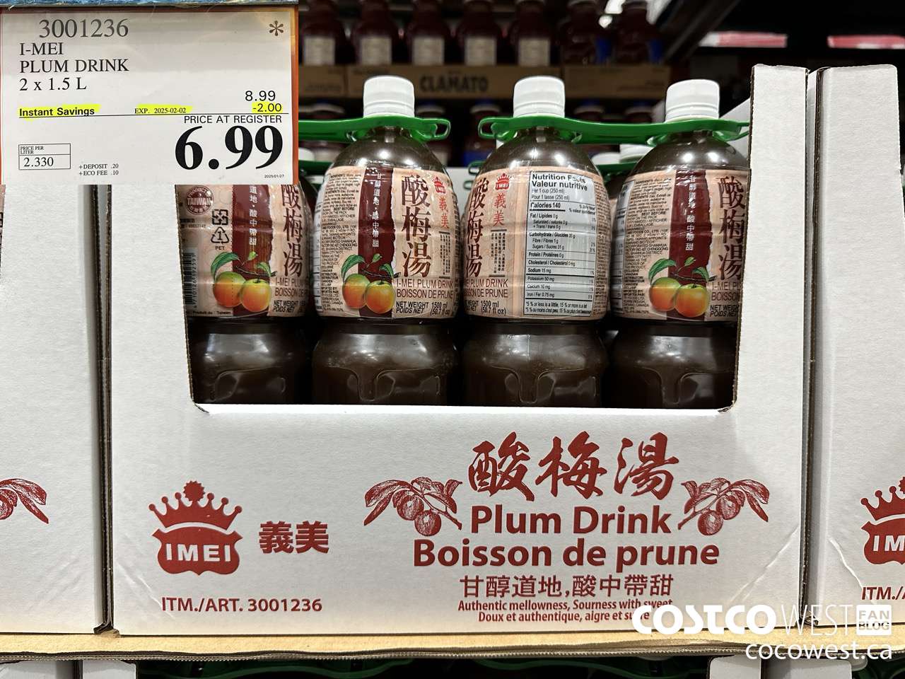 3001236 I-MEI PLUM DRINK 2 X 1.5L ($2.00 INSTANT SAVINGS EXPIRES ON 2025-02-02) $6.99